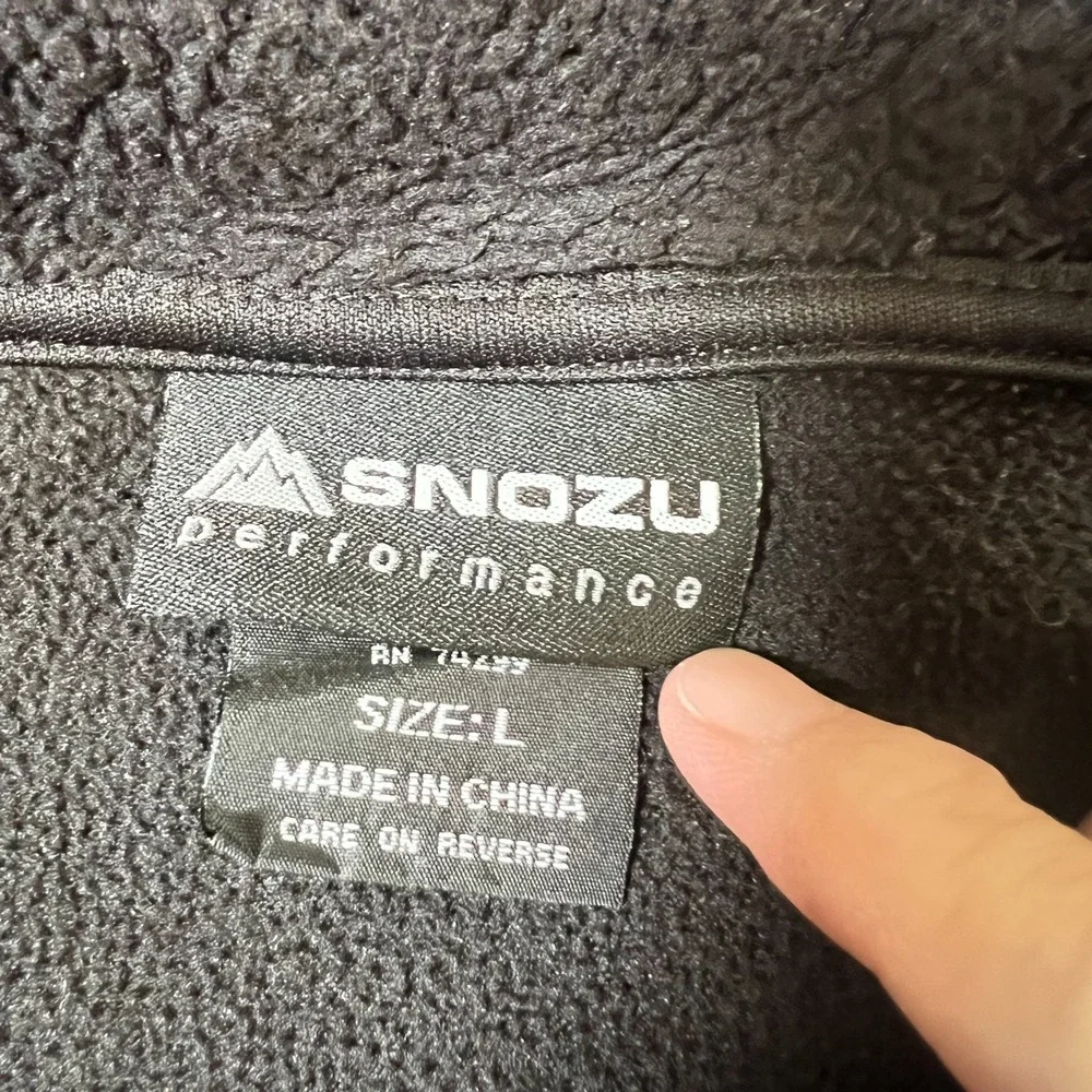Snozu Mens Performance‎ Fleece Jacket Sz L Black Full Zip Sherpa Outdoor